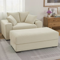 57" Luxury Wide Corduroy Oversized Chaise Lounge Chair with Storage Ottoman, 2 Pillows by Latitude Run