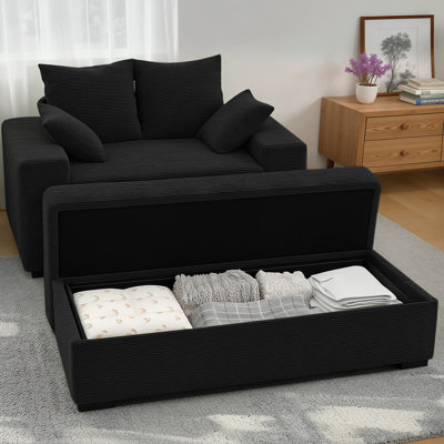 57" Luxury Corduroy Oversized Chaise Lounge Chair with Storage Ottoman, 2 Pillows by Latitude Run