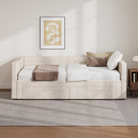 Chenille Upholstered Extendable Daybed Frame with Trundle,Storage Drawers by Latitude Run