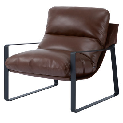 Accent Chair Modern PU Leather Armchair with Metal Frame Living Room Brown by Ebern Designs