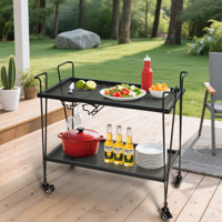 Modern Kitchen Bar Cart On Wheels With Wine Glass Rack Metal Rolling Serving Carts With 2 Tier For Storage Mobile Kitchen Island With Lockable Casters by Ebern Designs