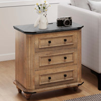 Farmhouse End Table With 3 Drawers And Built-In Outlets