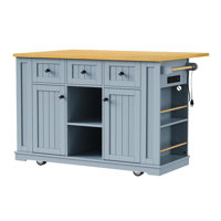 53 Inch Rolling Kitchen Island With Drop Leaf, Power Outlet & Storage Cabinet – Mobile Kitchen Cart On 5 Wheels by Ophelia & Co.