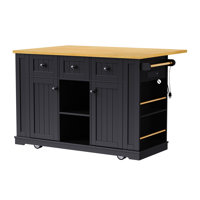 53 Inch Rolling Kitchen Island With Drop Leaf, Power Outlet & Storage Cabinet – Mobile Kitchen Cart On 5 Wheels by Ophelia & Co.