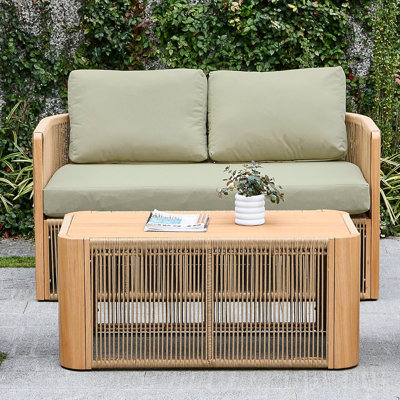 2-Seater Rope Sofa Set With Table, Patio Rope Chairs Set, Rope Patio Furniture Set, Outdoor Deck Chair With Cushions, Aluminum Outdoor Loveseat In All by Ebern Designs