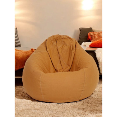 96" Handmade Cotton Bean Bag Cover Tan | Large Bean Bag Chair Cover | Boho Floor Seating For Kids Room, Dorm | Handmade Cotton Beanbag Cover by Trule