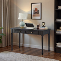 Black Rubberwood Double-drawer Writing Desk by Darby Home Co