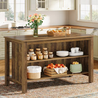 59 Inch Large Kitchen Island Table with 2-Tier Open Storage by Winston Porter