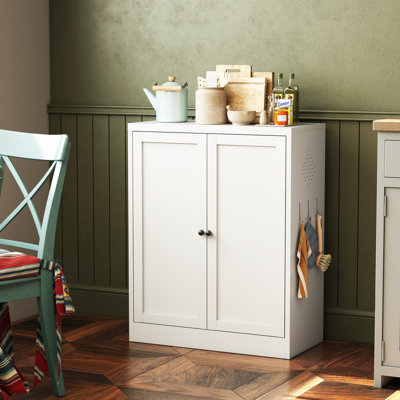 34.6" White Freestanding Pantry Cabinet with Adjustable Shelves,Metal Kitchen Storage Organizer with Anti-Tip Design,for Kitchen, Bathroom, Apartment by Latitude Run