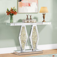 Mirrored Console Table With Crushed Diamond, 39.37" Long Silver Entryway Table by Everly Quinn