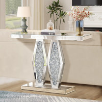 Mirrored Console Table With Crushed Diamond, 39.37" Long Silver Entryway Table by Everly Quinn