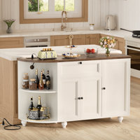 Farmhouse 55"W Coffee Bar With Outlet, Bar Cabinet With Drawer & 15 Wine Glass Rack