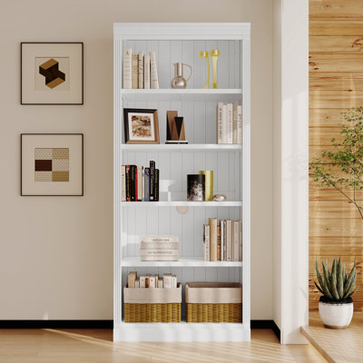 83.4" Tall Wood Bookcase,5-Tier Home Decor Bookshelves with Adjustable Storage Shelves,Storage Organizer for CDs/Books/Movies,Free Standing Storage Sh
