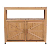 Wooden Patio Bar Table Set with Storage, Buffet Cabinet Sideboard for Outdoor and Indoor by Ophelia & Co.