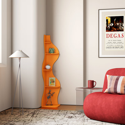 Corner Bookshelf, 5 Tier Modern Wall Shelf Bookcase Small Storage Rack Stylish Accent Wavy For Small Space, Plant Stand