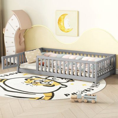 Kids Floor Bed with Safety Guardrails and Door, Low Profile Toddler & Children Bedroom Bed by Latitude Run