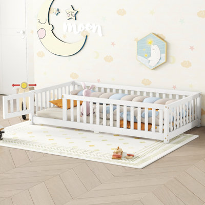 Kids Floor Bed with Safety Guardrails and Door, Low Profile Toddler & Children Bedroom Bed by Latitude Run