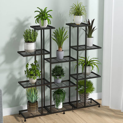 9 Tier 17 Pot Multifunctional Metal Plant Stand, for Indoor and Outdoor Use, with Decorative Black Steel Design by Latitude Run