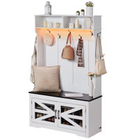 Hall Tree Entryway Bench, LED Coat Rack with Shoe Storage, 42" Wide Mudroom Bench with Storage and Seating, Adjustable Shelves and 7 Hanging Hooks, fo by Ophelia & Co.
