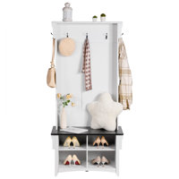 Hall Tree Entryway Bench, Coat Rack with Shoe Storage, 32" Wide Mudroom bench with Storage and Seating, Adjustable Shelves and 5 Hanging Hooks with 4 by Ophelia & Co.