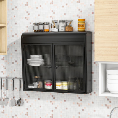 27.55” W Wall-Mounted Metal Storage Cabinet – Features 2 Tempered Glass Doors by George Oliver