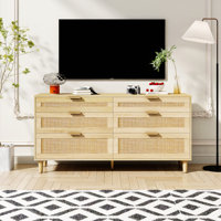 Rattan Dresser With Drawers, 6-Drawer Dresser With Metal Handle And Wood Legs For Hallway, Living Room, Bedroom by Dakota Fields