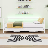 Twin Size Metal Daybed with Pop-Up Twin Trundle and LED Lights by Ebern Designs
