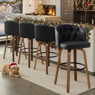 Swivel Stool With Curved Wood Legs, Upholstered Tufted Back, And Nailhead Trim by Corrigan Studio