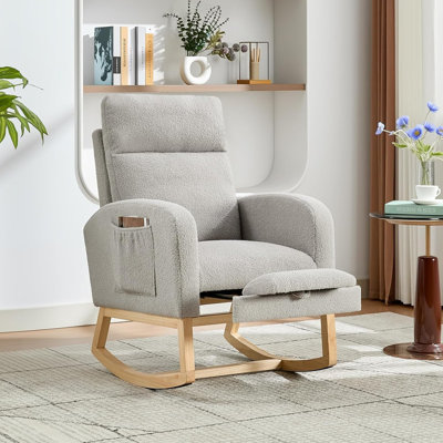Rocking Chair Nursery Chairs with Foot Rest, Recliner Armchair with High Backrest& Wood Legs and Side Pocket for Living Room,Bedroom by Isabelle & Max