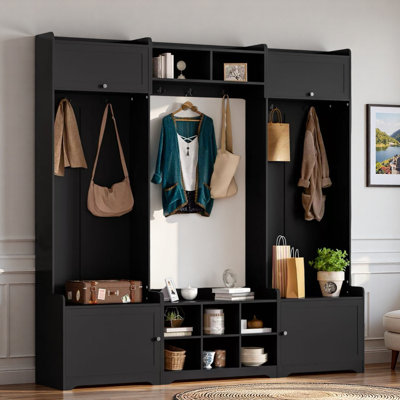 4-in-1 Modern Hall Tree With Shoe Storage, Cubbies, Coat Hooks And Adjustable Shelves by Hokku Designs