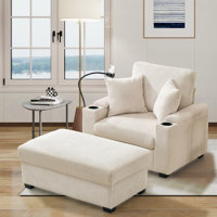 Geier 41.20" W Velvet? Fabric Chaise Lounge with Ottoman,Bulit in Storage,USB Charge Ports by Mercer41