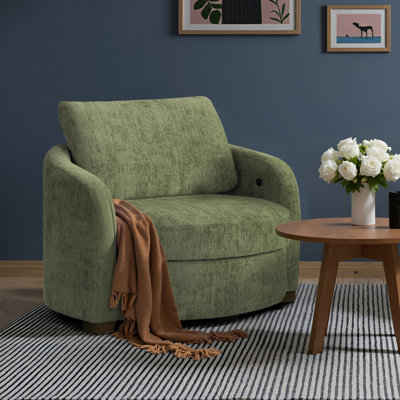 Manchester Accent Chair 44.1” Modern Farmhouse Curved Arm Easy Assembly Hidden Storage USB Power Ports Boucle Fabric by Latitude Run