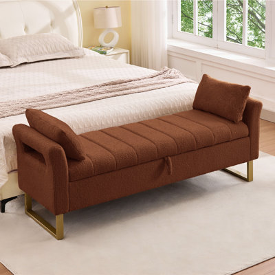 66" Wide Teddy King Size Storage Bench for Bedroom With Metal Legs and Pillow by Mercer41