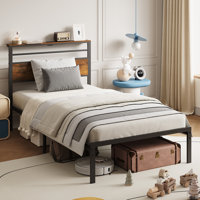 Vintage Industrial Bed Frame With Storage & LED Lights