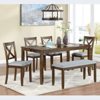 6 Piece Kitchen Dining Set, Rectangular Wooden Dining Table With 4 Upholstered Chairs And A Bench by Gracie Oaks