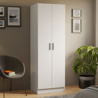 Wardrobe Storage Cabinet Armoire Closet with 2 Doors and 4 Utility Shelves 23 Inch Wooden Organization Unit for Bedroom by Latitude Run