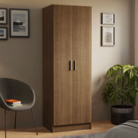 Wardrobe Storage Cabinet Armoire Closet with 2 Doors and 4 Utility Shelves 23 Inch Wooden Organization Unit for Bedroom by Latitude Run