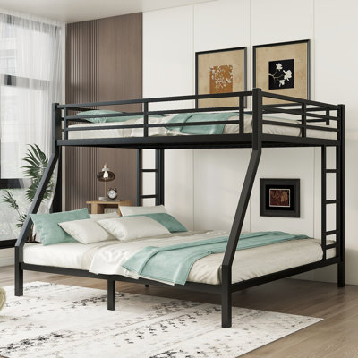 Queen Over King Metal Bunk Bed For Adults And Teens, Space-saving Noise-free Heavy-duty Loft Bed With Storage, No Box Spring Required, Black by Brayden Studio
