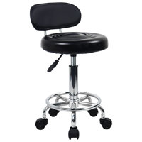 PU Leather Modern Rolling Stool With Low Back Height Adjustable Work Salon Drafting Swivel Task Chair With Footrest (Black) by Ivy Bronx