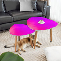 Triangle Nesting Coffee Table Set of 2 Vibrant Hot Pink Fuchsia Neon Purple blurred motion Abstract light End Table Modern Minimalist Side Table Set f by George Oliver