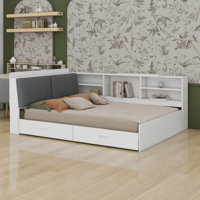 Full Size Daybed With Storage, Wood Corner Bed Frame With Bookcase Headboard And 2 Drawers by Latitude Run