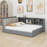 Full Size Daybed With Storage, Wood Corner Bed Frame With Bookcase Headboard And 2 Drawers by Latitude Run