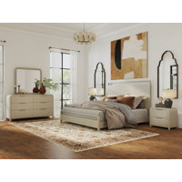 Croskey 5-Piece Bedroom Set With Panel Bed, Dresser, Mirror, And Two Nightstands In Light Gray by Latitude Run