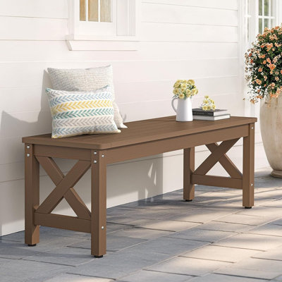 Outdoor Bench With Crossed Legs, Outdoor Benches Weatherproof 2-Person Backless, All-Weather Heavy-Duty Garden Bench For Porch, Patio, Lawn And Backya by Gracie Oaks