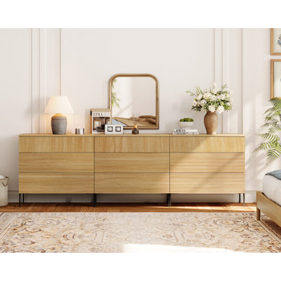 Union Rustic 3 Drawer Dresser Set Of 3 For Bedroom, Minimalist Chest Of Drawers With Storage, 9 Drawer Dresser With Reeded Design, Wooden Modern Dress