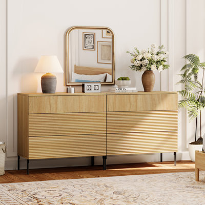 Union Rustic 3 Drawer Reeded Dresser For Bedroom Set Of 2, Minimalist Modern Chest Of Drawers, Wood Storage 6 Drawer Dresser Organizer For Bedroom Liv by WAMPAT
