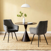 21.67" Wide Corduroy Swivel Armchair With Back (set Of 2) With Black Metal Legs by Mercer41