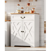 Farmhouse Coffee Bar Cabinet with 2 Doors, Drawer, Adjustable Shelf, Easy Assembly for Kitchen, Dining Room, White by Winston Porter