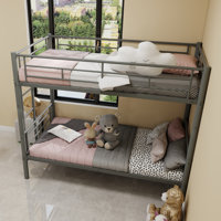 Twin Over Twin Bunk Bed for Kids, Metal Frame with Ladder & Guardrail, Convertible 2 Beds, No Box Spring by Isabelle & Max