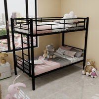 Twin Over Twin Bunk Bed for Kids, Metal Frame with Ladder & Guardrail, Convertible 2 Beds, No Box Spring by Isabelle & Max